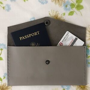 Handmade Genuine Leather Travel Wallet - Gray